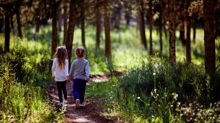 Zwei Mädchen laufen durch einen Wald, Foto: Colourbox