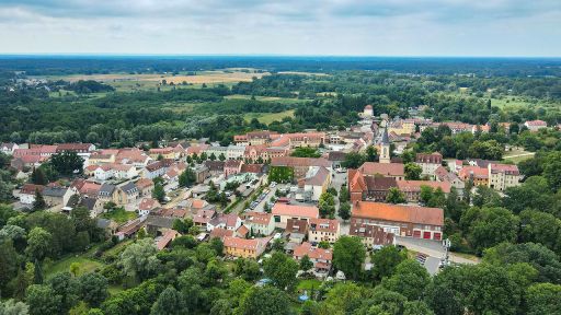 Das Zentrum der Stadt Zossen von oben, Bild: dpa/Patrick Pleul