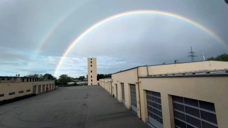 Regenbogen über der Berufsfeuerwehr Brandenburg an der Havel, Foto: Stefan Schirmag aus Marquardt per Antenne-Studionachricht - 03.08.2023